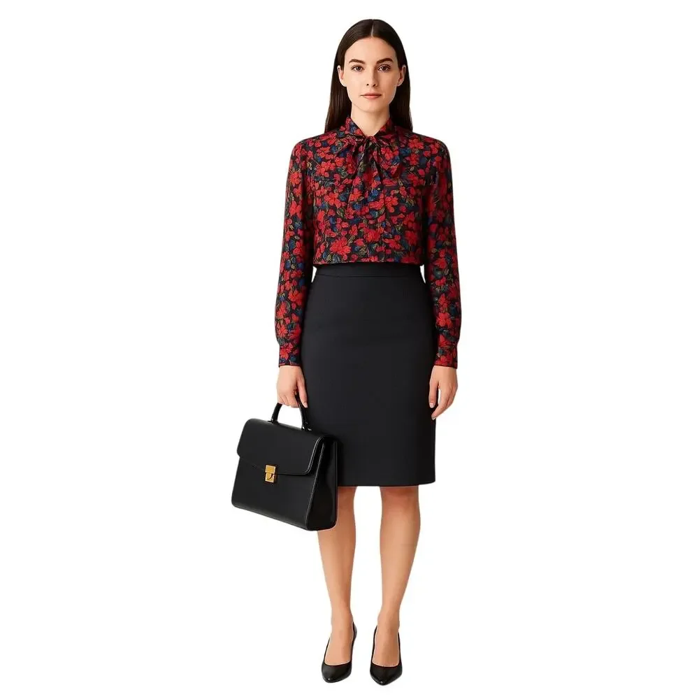 Rag & Bone Emily Floral Long Sleeve Tie‑Neck Silk Top, Size M - Picture 2 of 12